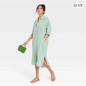 Universal Thread Mint Green Button-Front Shirt Dress